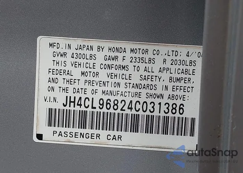 2004 Acura Tsx from USA, damaged, VIN JH4CL96824C031386